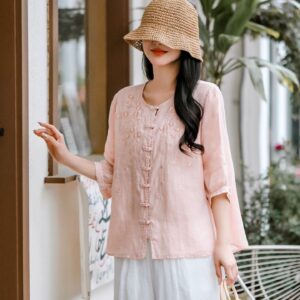 Blush Embroidered Linen Blouse