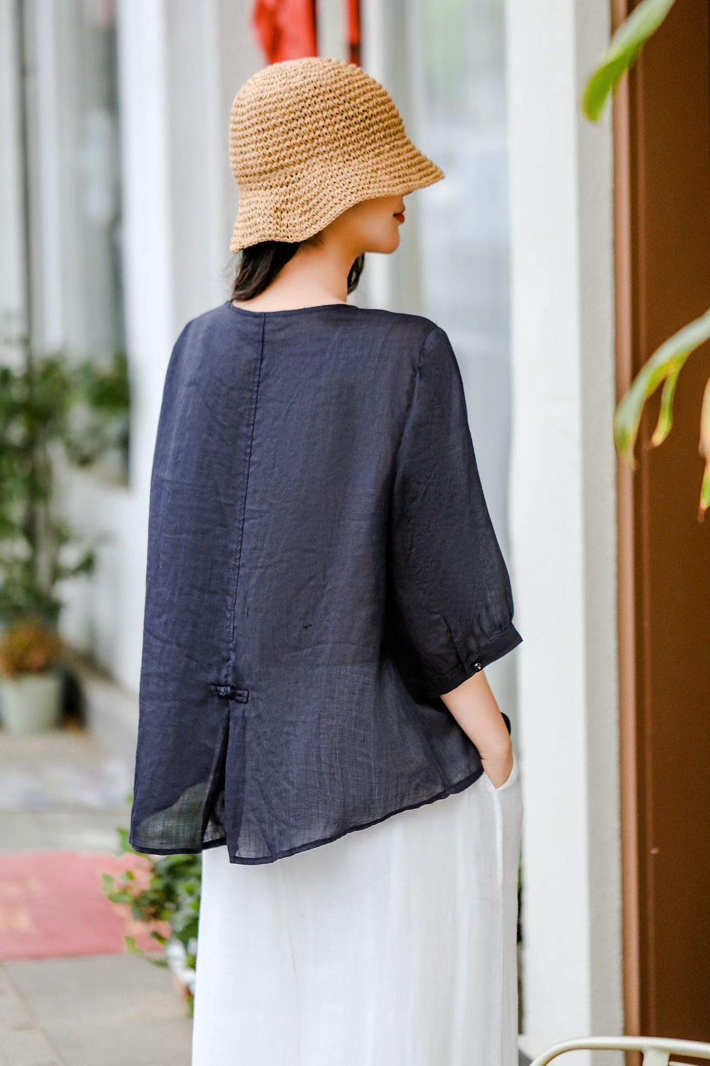 Blush Embroidered Linen Blouse
