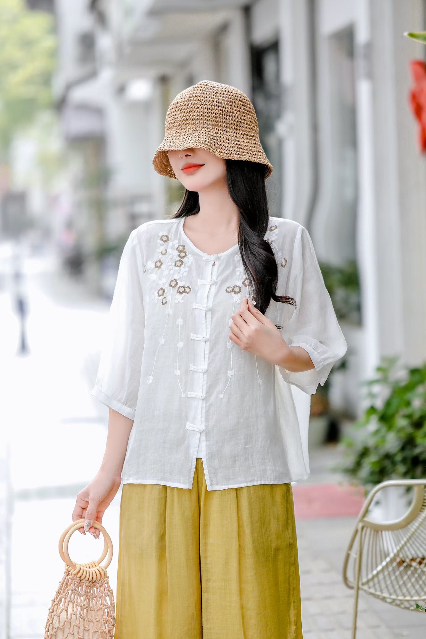 Blush Embroidered Linen Blouse