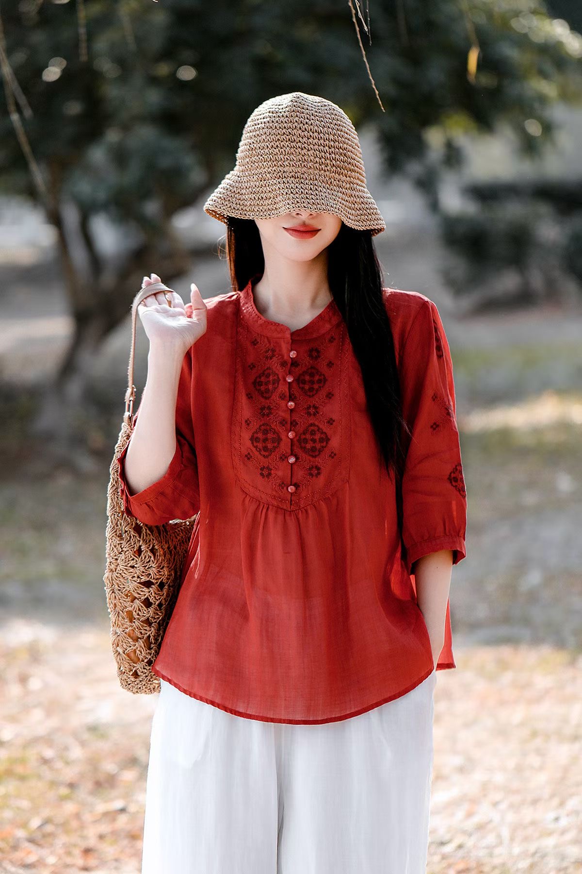 Blush Embroidered Linen Blouse