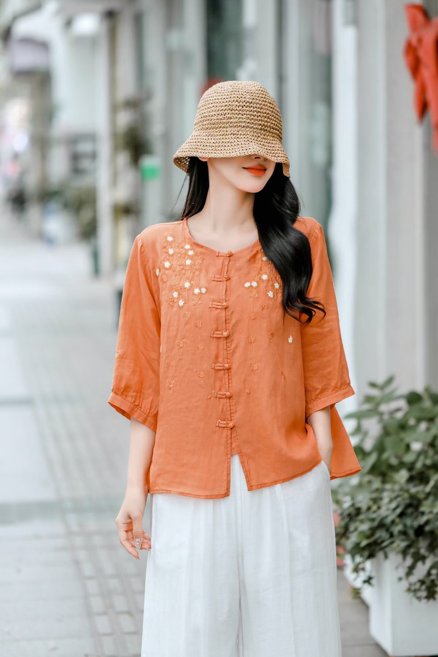 Blush Embroidered Linen Blouse