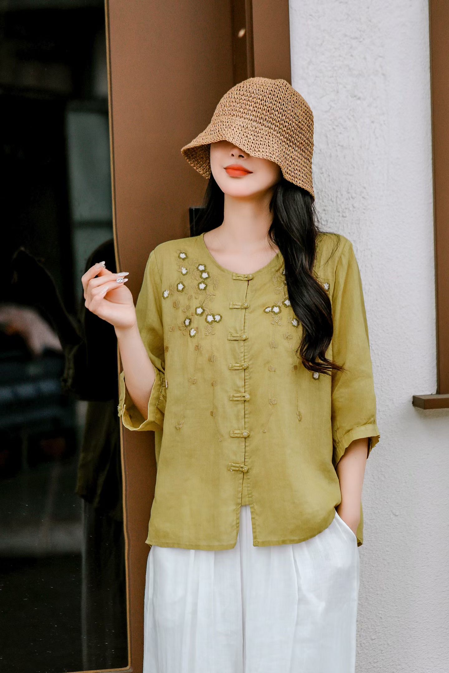 Blush Embroidered Linen Blouse