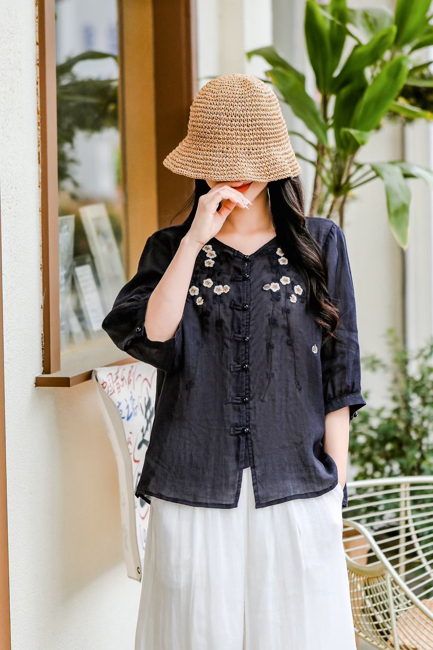 Blush Embroidered Linen Blouse