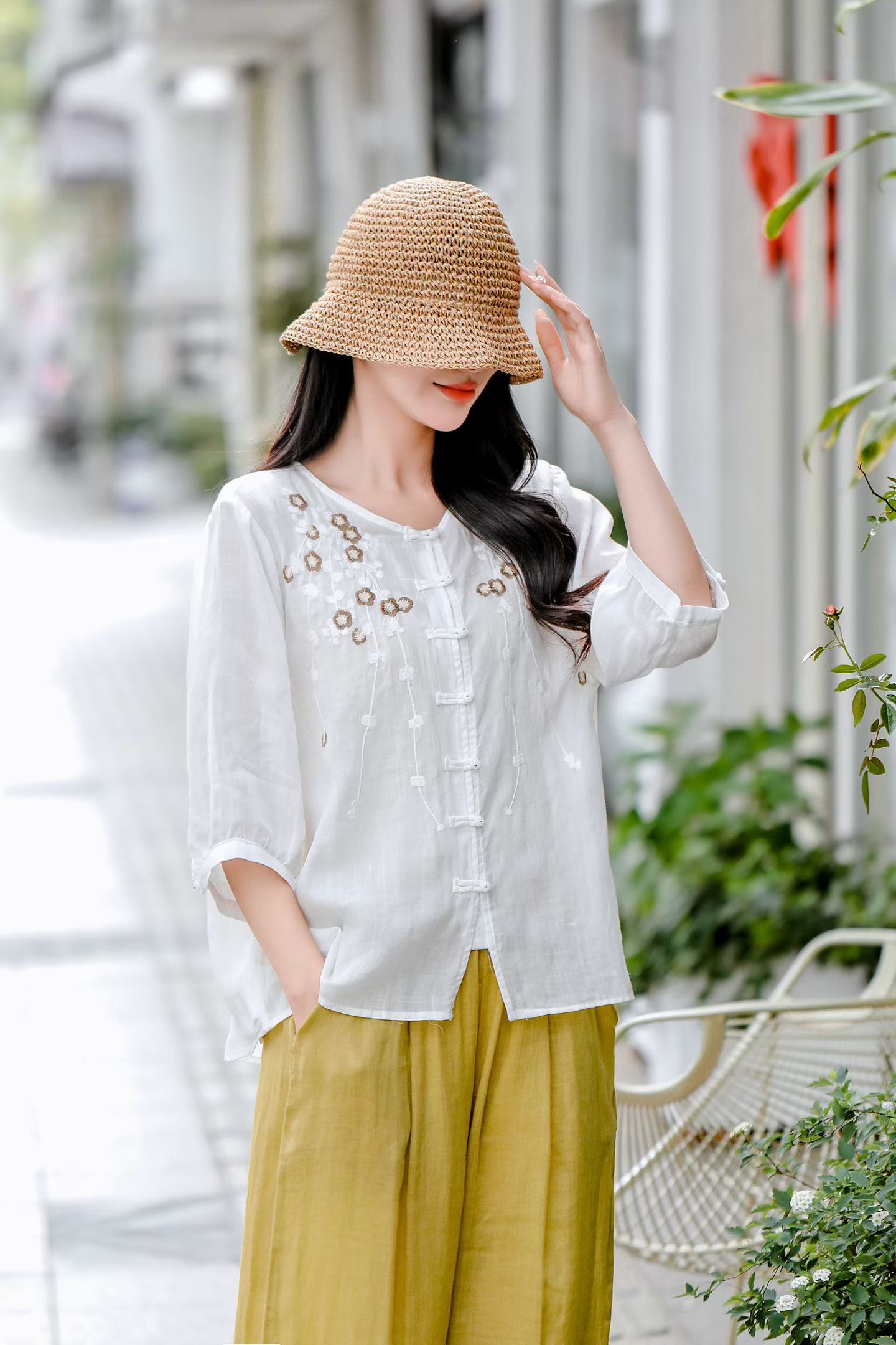 Blush Embroidered Linen Blouse