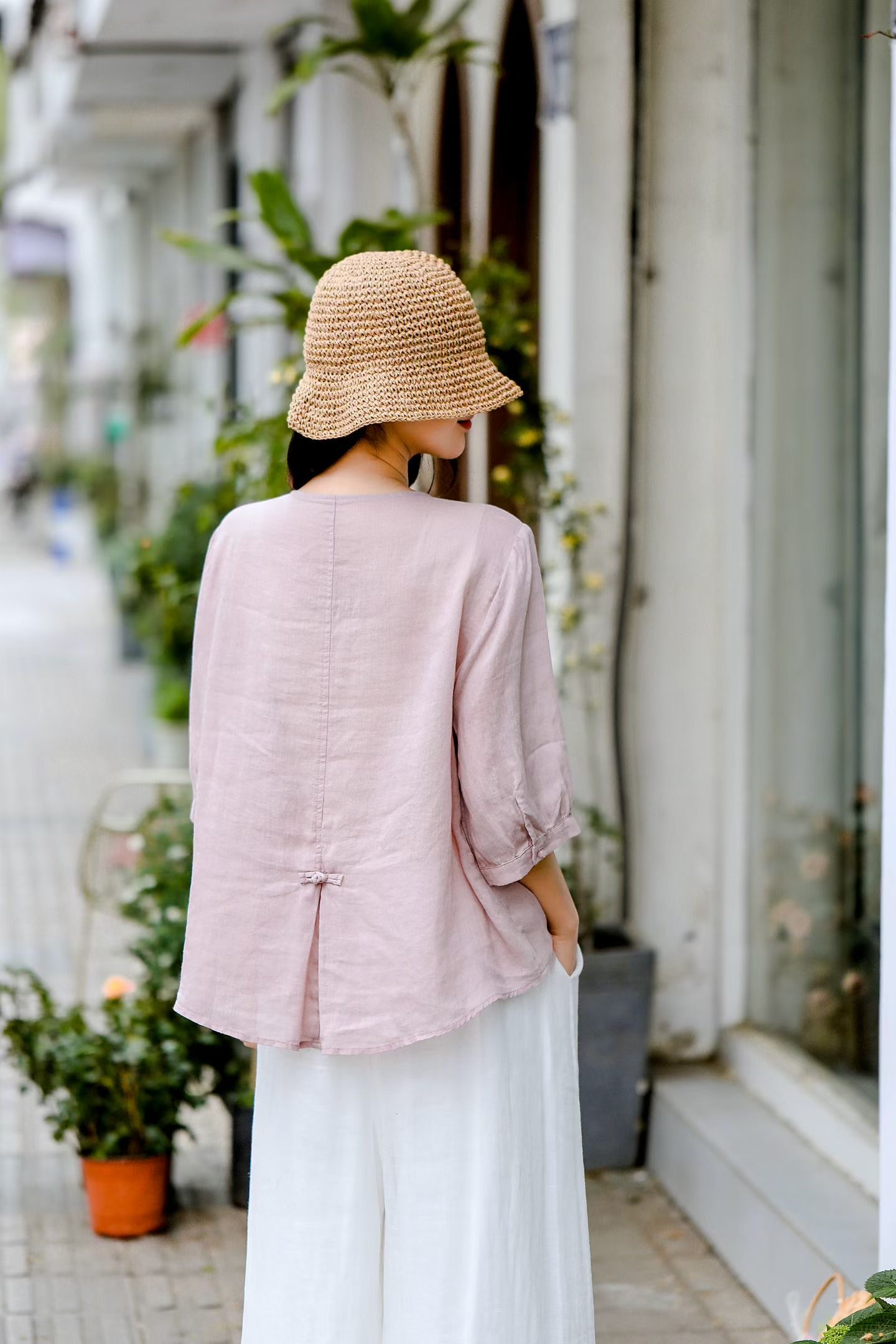 Blush Embroidered Linen Blouse