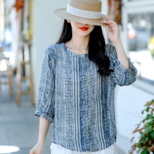 Indigo Printed Linen Blouse