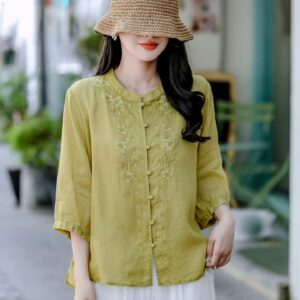 Moss Button Linen Blouse