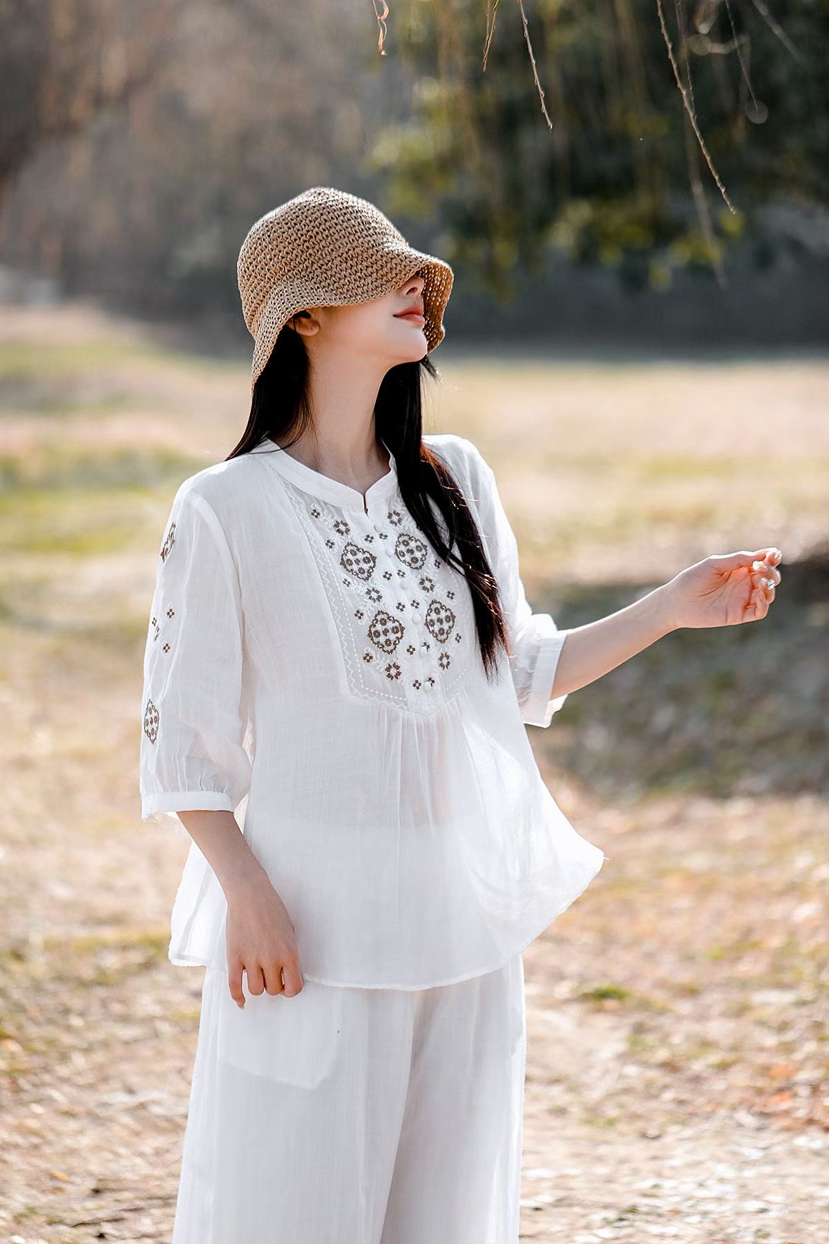 Olive Embroidered Linen Lounge Set