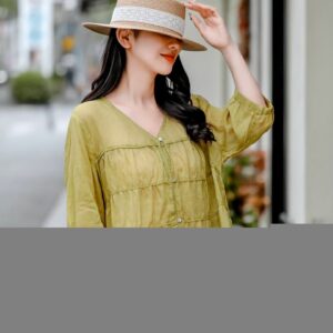 Olive Gauze Linen Blouse