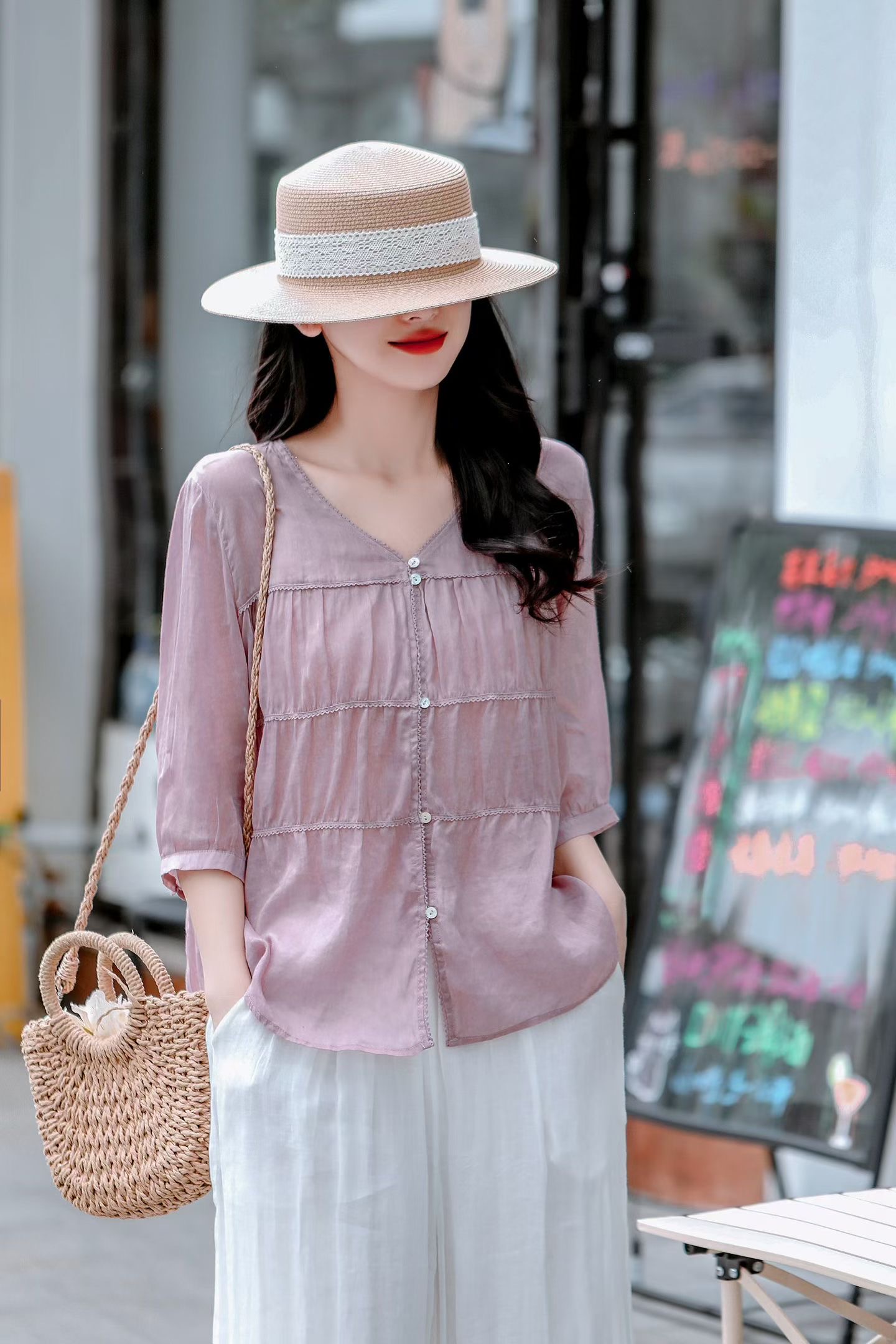 Olive Gauze Linen Blouse