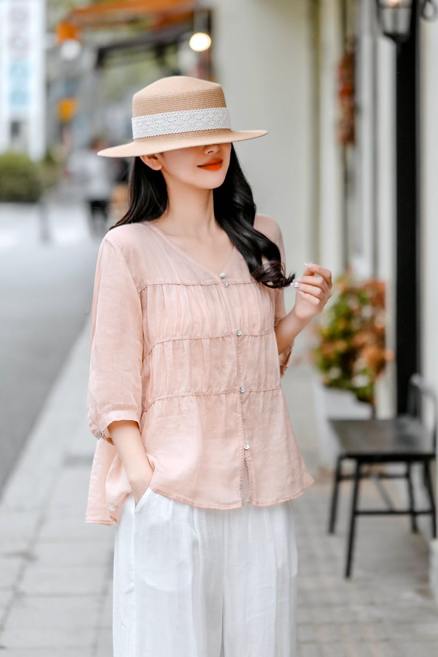 Olive Gauze Linen Blouse