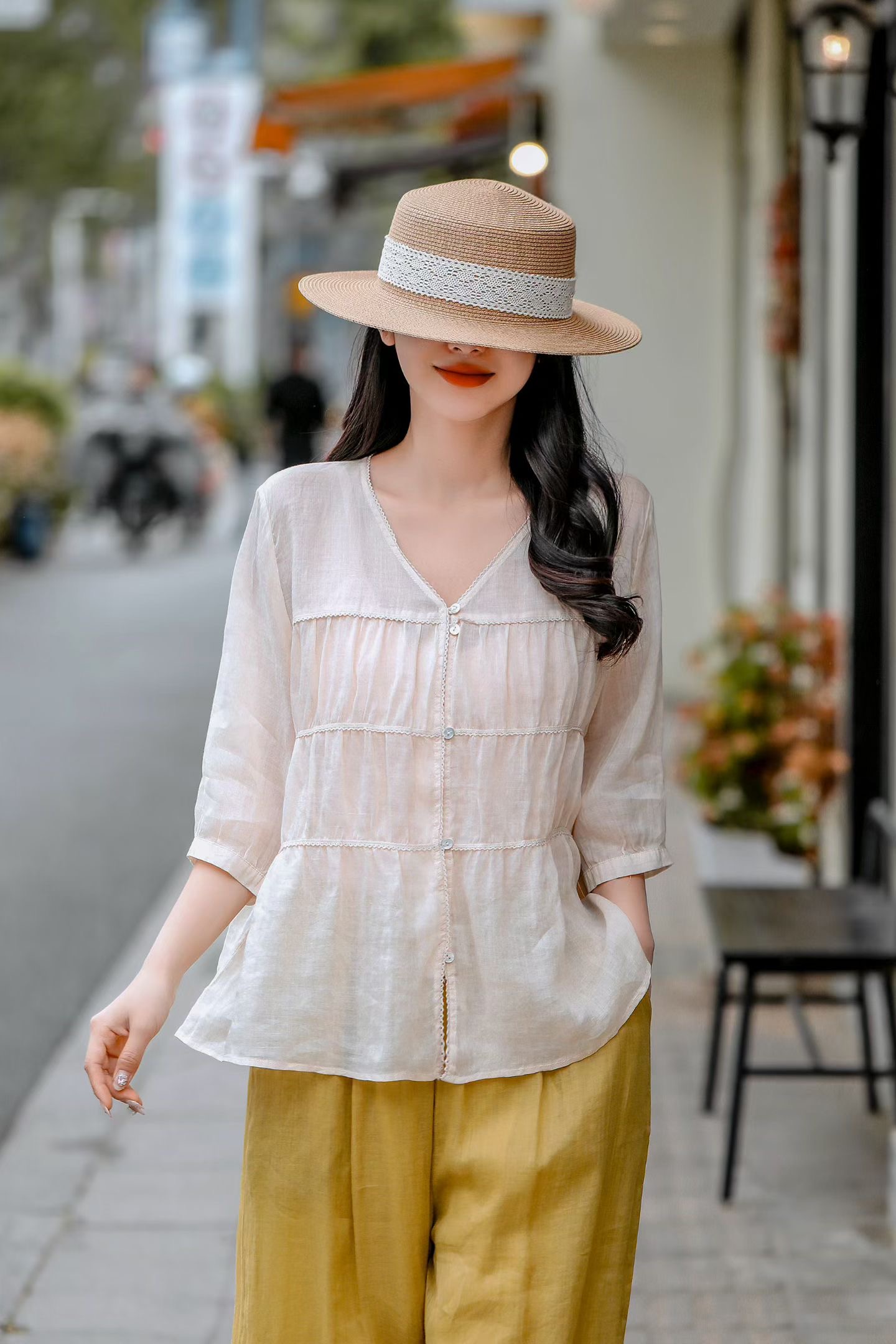 Olive Gauze Linen Blouse