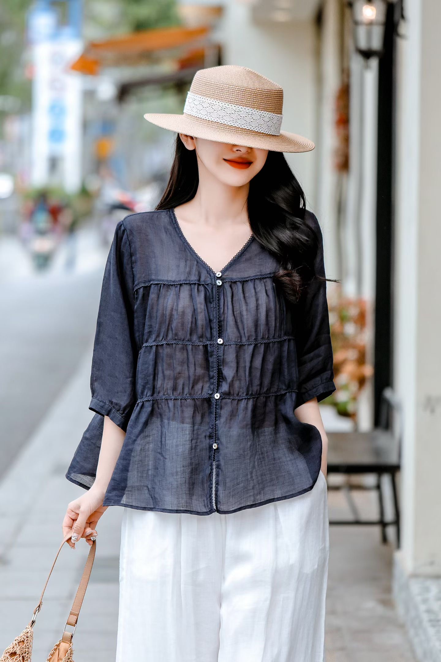 Olive Gauze Linen Blouse