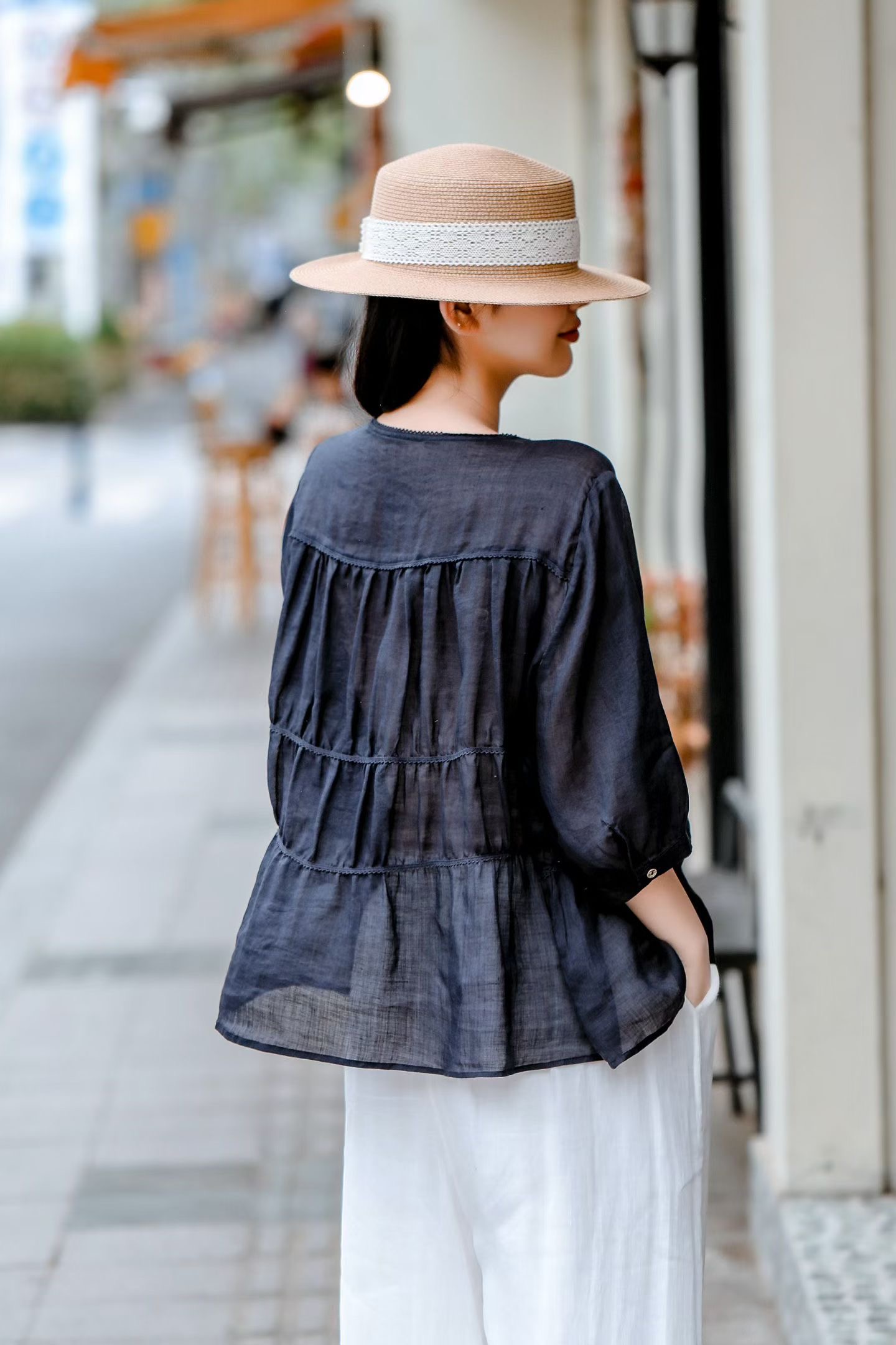 Olive Gauze Linen Blouse