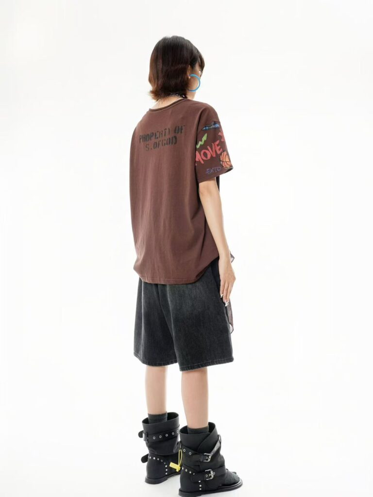 Patchwork Sleeve Graphic Tee
