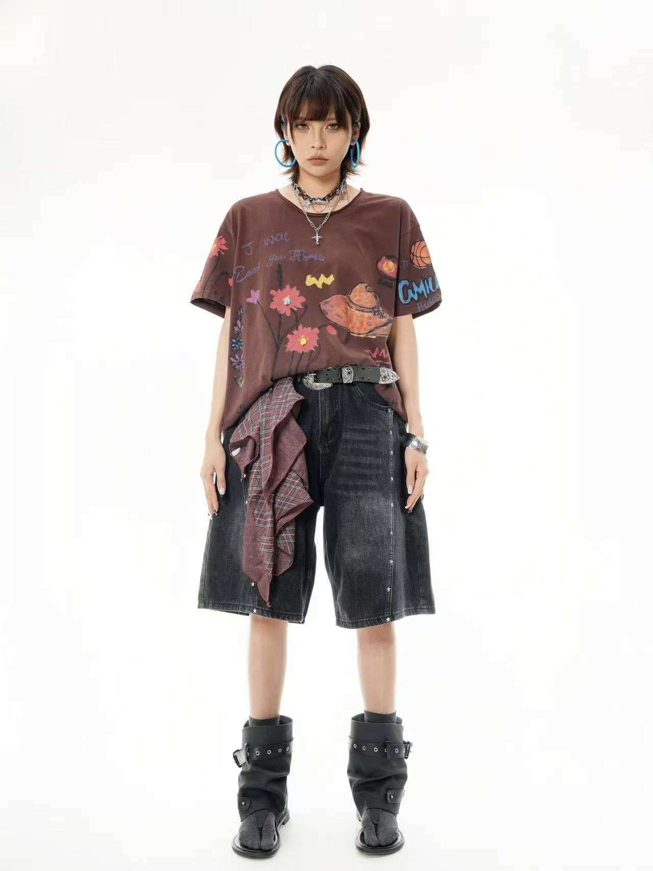 Patchwork Sleeve Graphic Tee