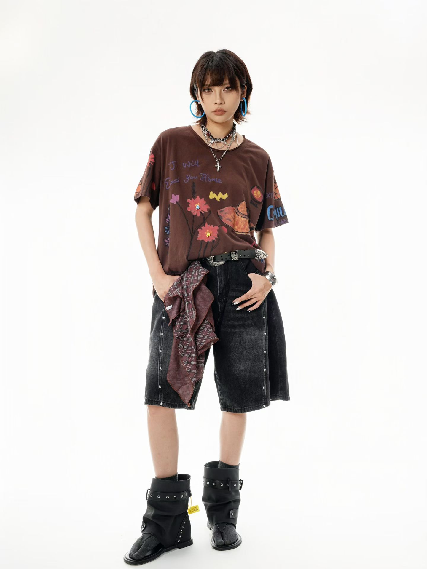 Patchwork Sleeve Graphic Tee