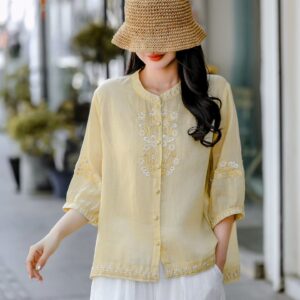 Sand Embroidered Linen Blouse
