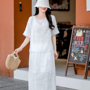White Embroidered Linen Set